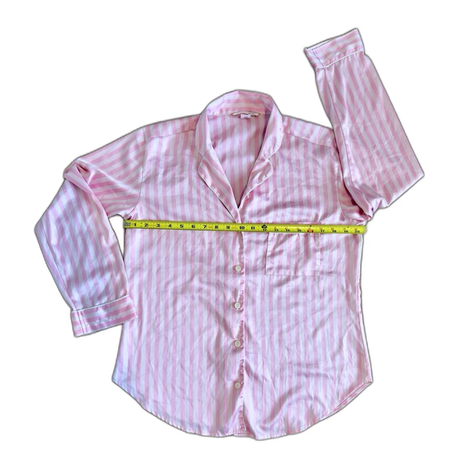 Victoria's Secret Button Pajama Top Sz M Pink Sleep Shirt Logo - Image 4