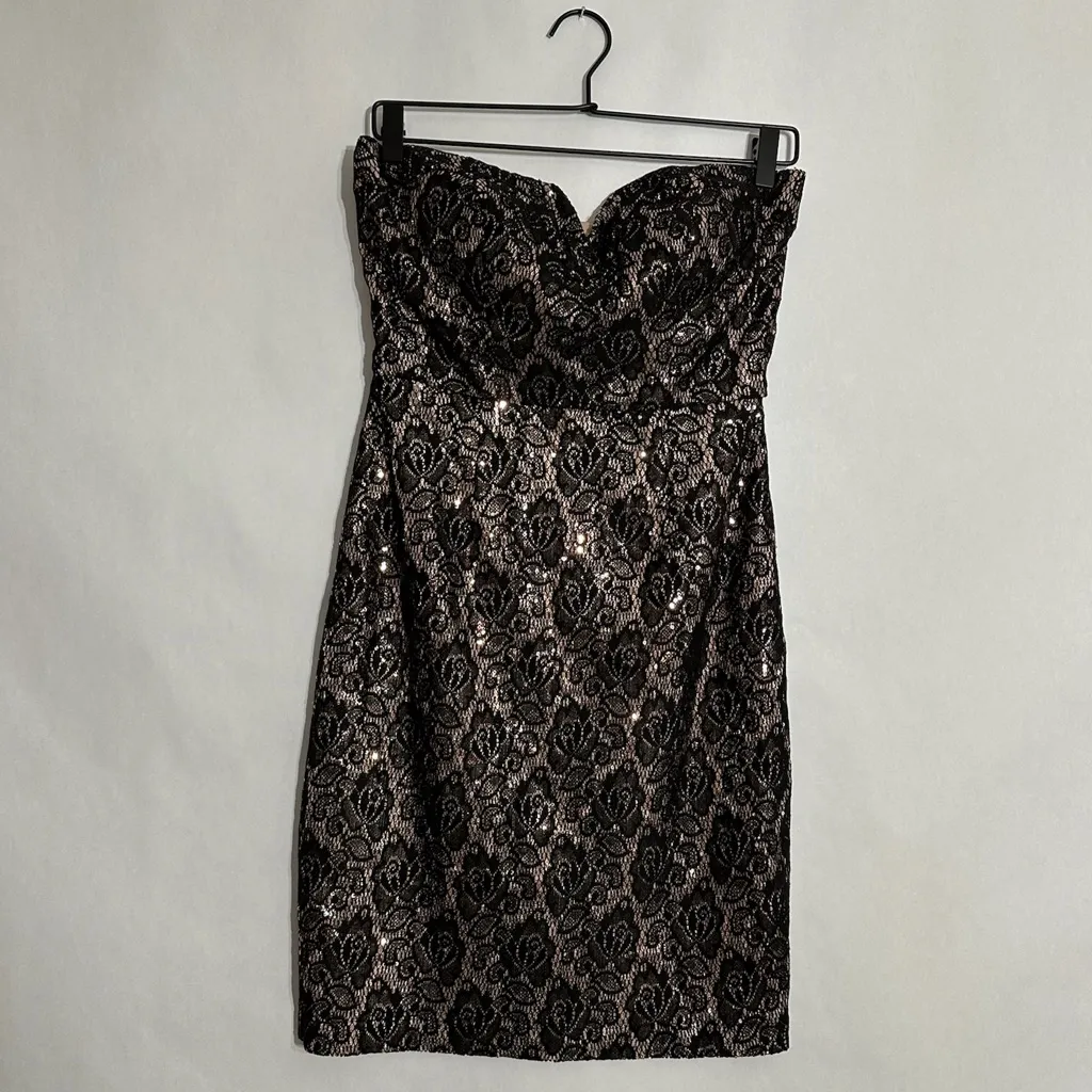 Bisou Bisou Black Lace Strapless Bodycon Dress Y2K Size 6 Party Cocktail - Image 2