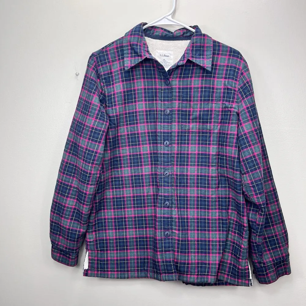 LL Bean‎ Plaid Sherpa Fleece Lined Flannel Shirt Jacket Shacket Size XS - Image 2