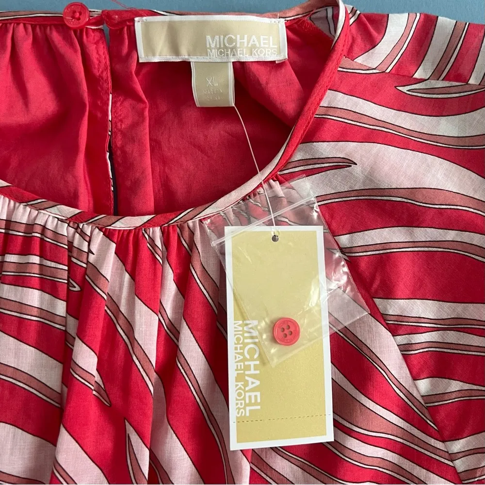 NWT Michael Kors Zebra Print Cotton Lawn Cutout Pink Long Sleeve Mini Dress - Image 9