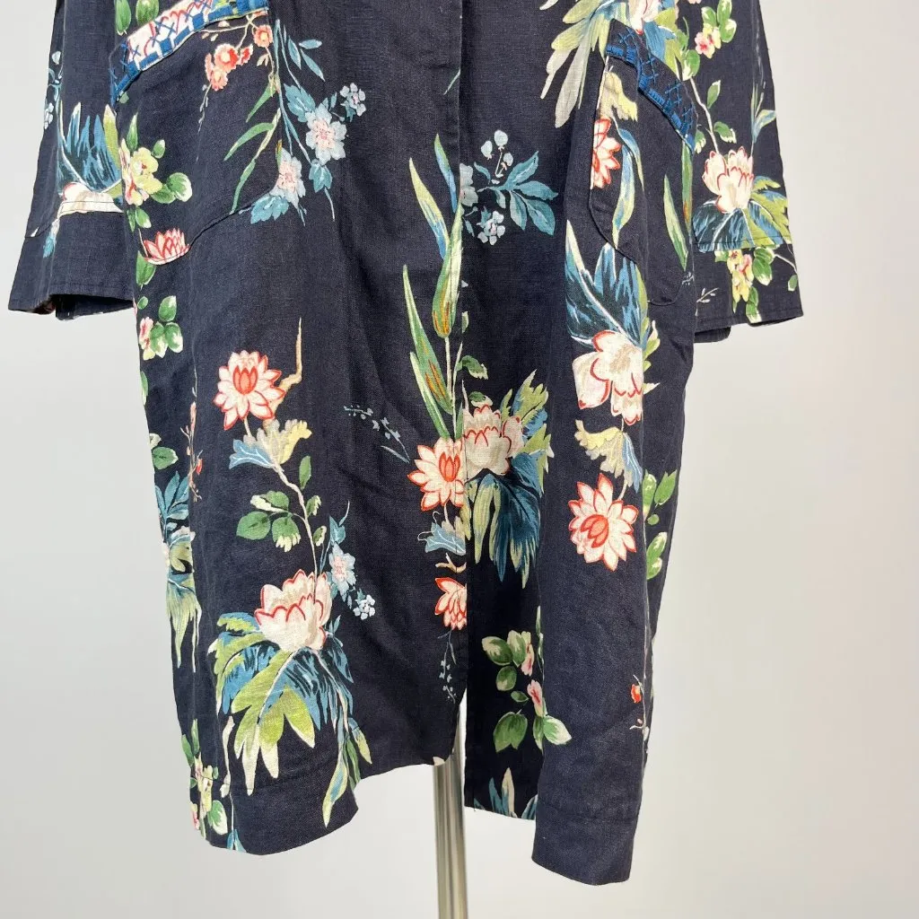 NWOT Johnny Was Linen Navy Blue Floral Print Boho Duster Jacket Size S - Image 4