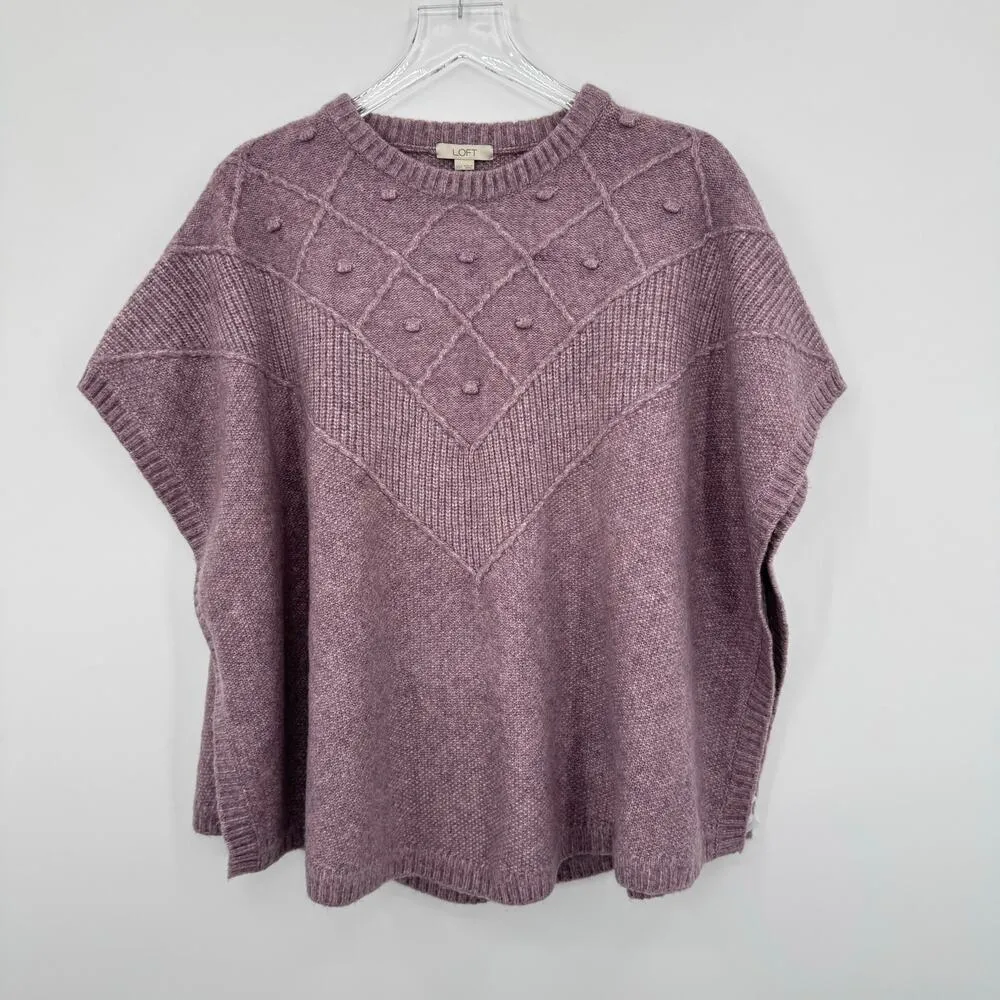 Loft sweater poncho wool blend mauve pink pullover crew cable knit small NEW - Image 8