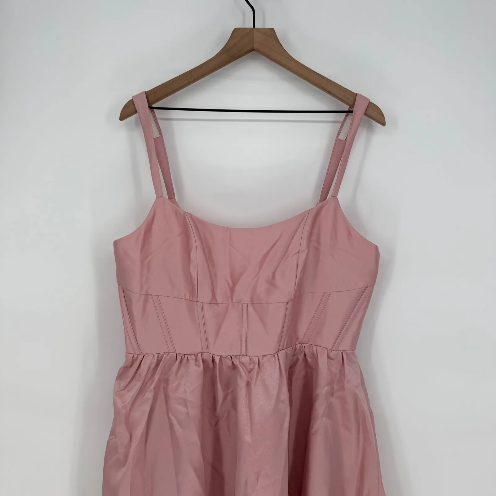 Dessy Collection Scoop Neck Inset Corset Satin Maxi Dress With Pockets In Rose Pink Size 16P - Image 3