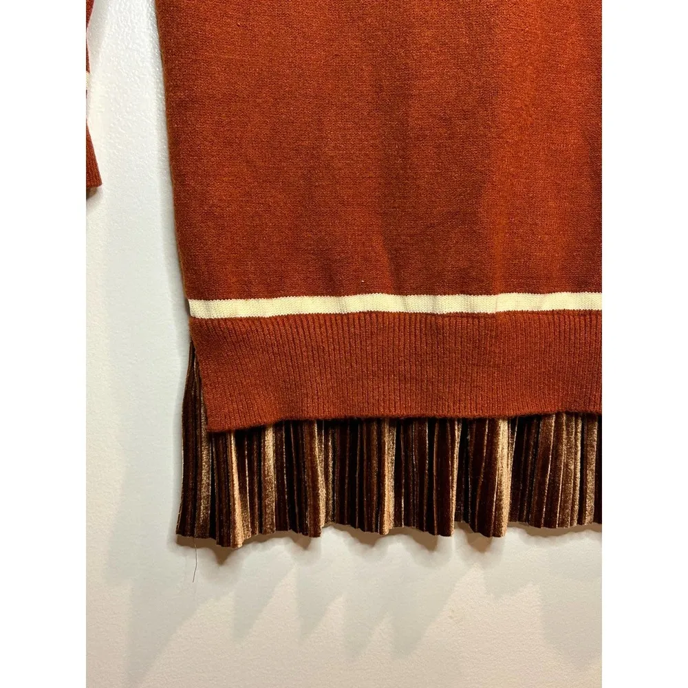 Zara Basic Sweater Dress with Pleated Skirt Size Small Orange Rust Color - Image 61
