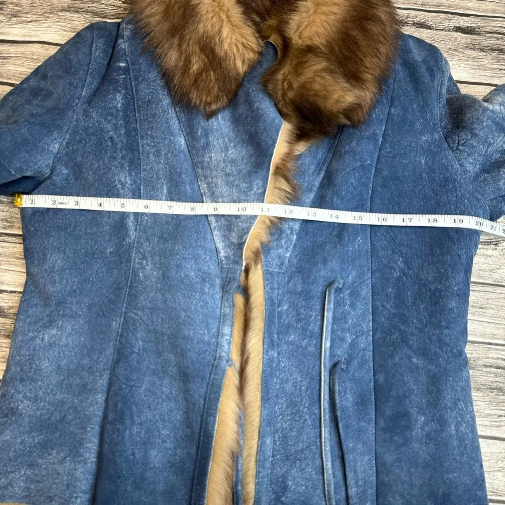 Gold East Spain Women's Vintage VTG Suede Leather Jacket M Med Medium Blue Brown - Image 14