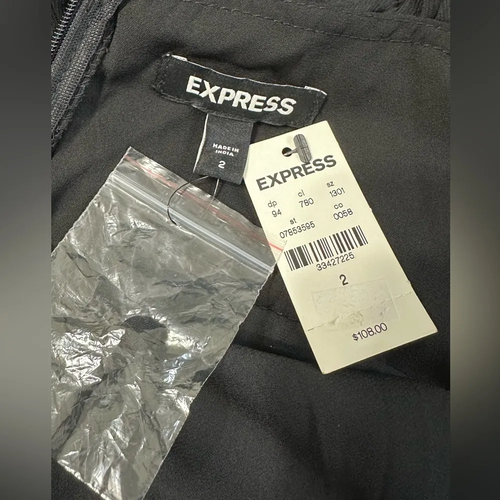 NWT Express Black Mock Neck Long Sleeve Pleated Waist Tiered Ruffle Mini  Dress - Image 12