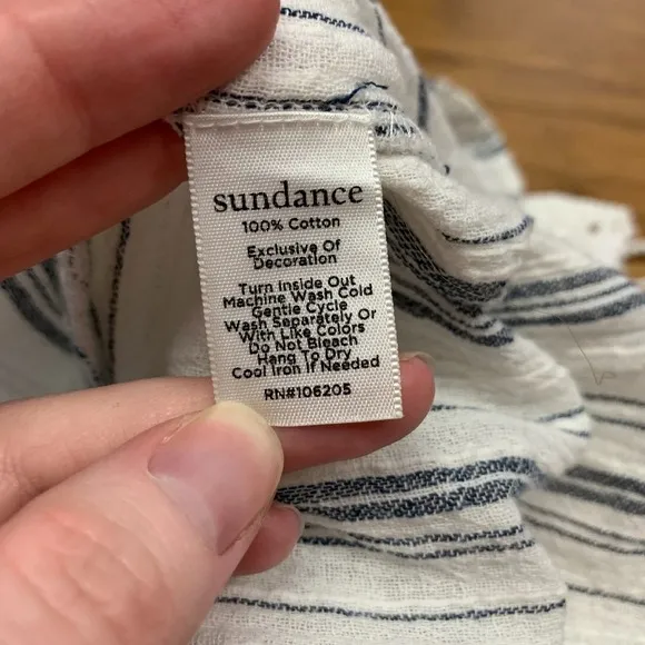 Sundance Quiet Allure Eyelet Blouse Womens XS White Striped‎ Off Shoulder Tassel - Image 5