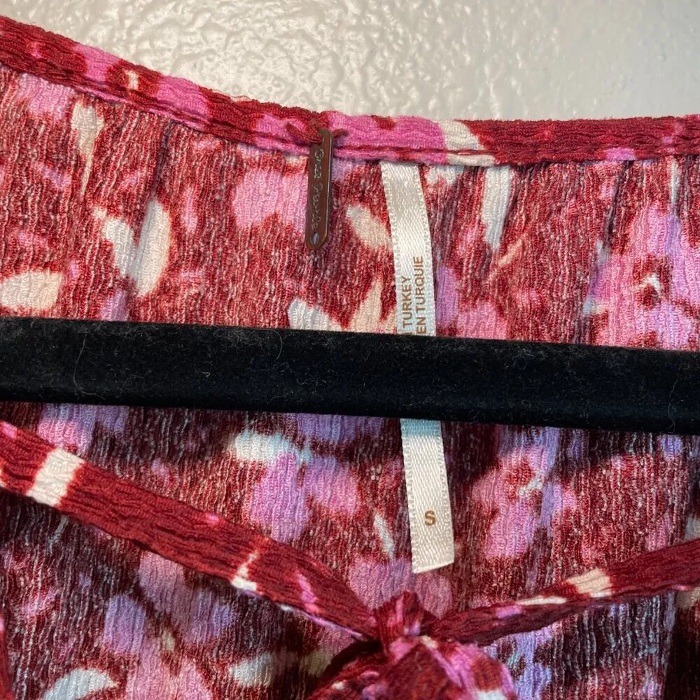 Free People Dress S Tiers of Joy Midi Plum Red Pink Long Sleeve Cottagecore $138 - Image 5