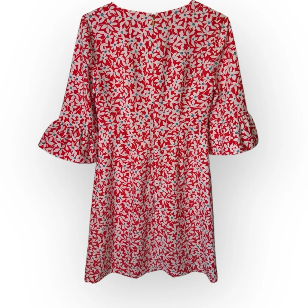 Draper James Red Coral and Blue Floral Ruffle Sleeve Dress - Image 6
