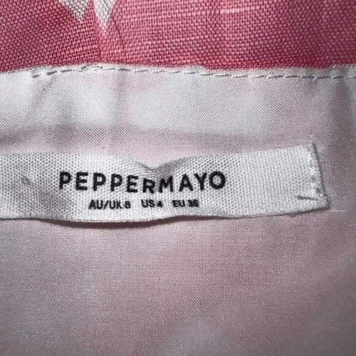 PEPPERMAYO Linen Blend White With Pink Flowers Lined Strapless Dress EUC Size 4 - Image 7