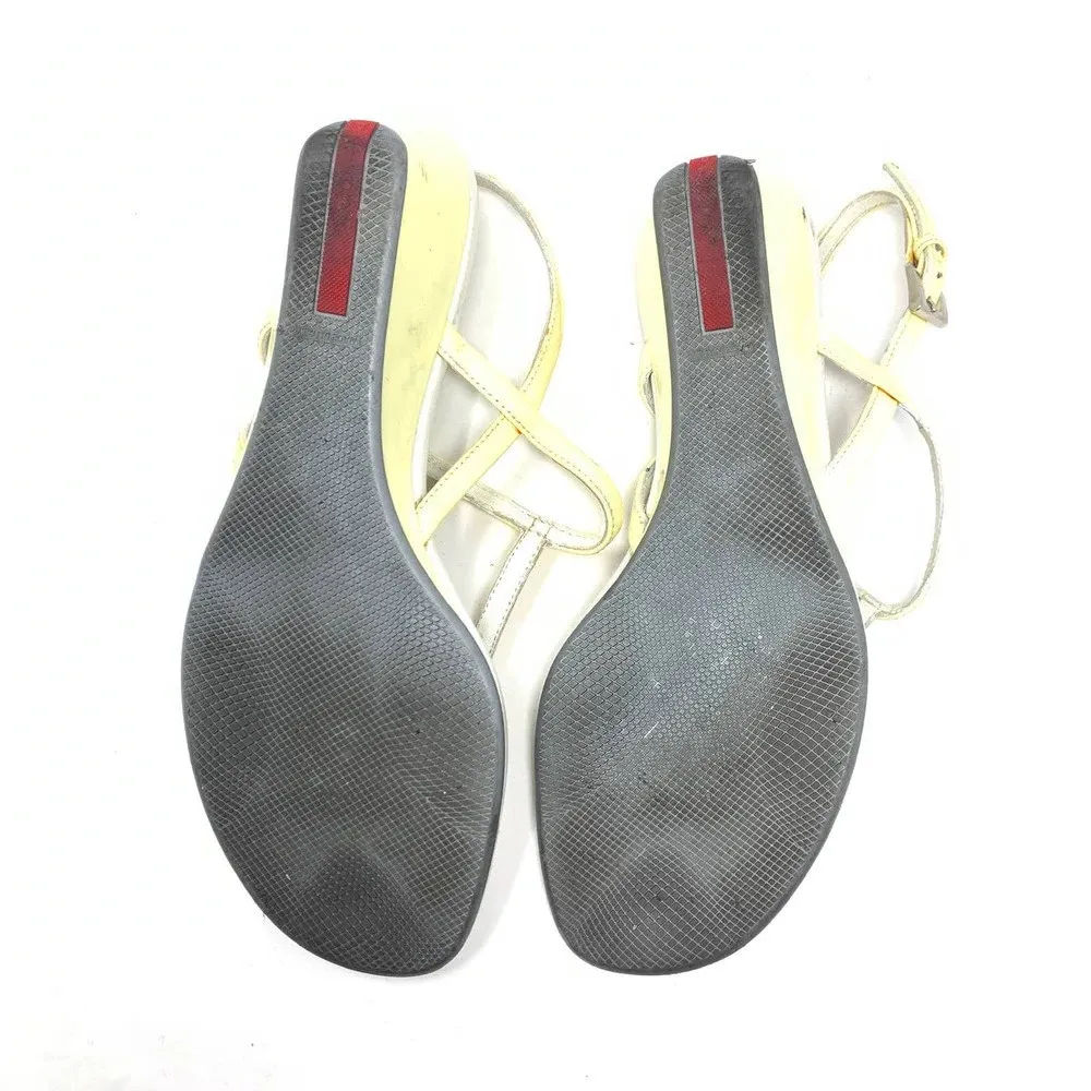 Prada Sport Thong Wedge Sandals in Yellow‎ Leather Size US 6.5 *damaged - Image 12