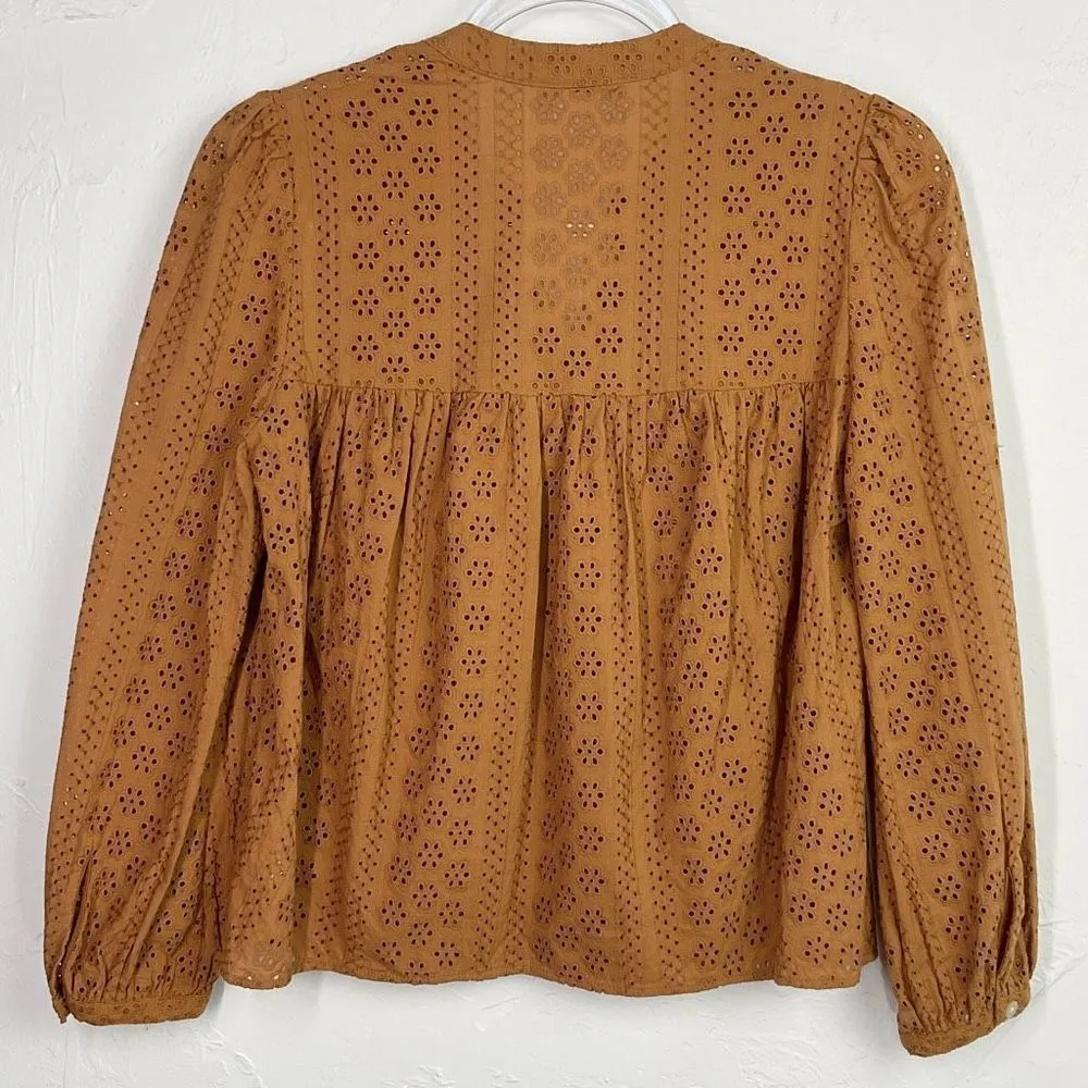 Madewell Carrot Cake Orange Eyelet Double Tie Peasant Top XS - Image 4