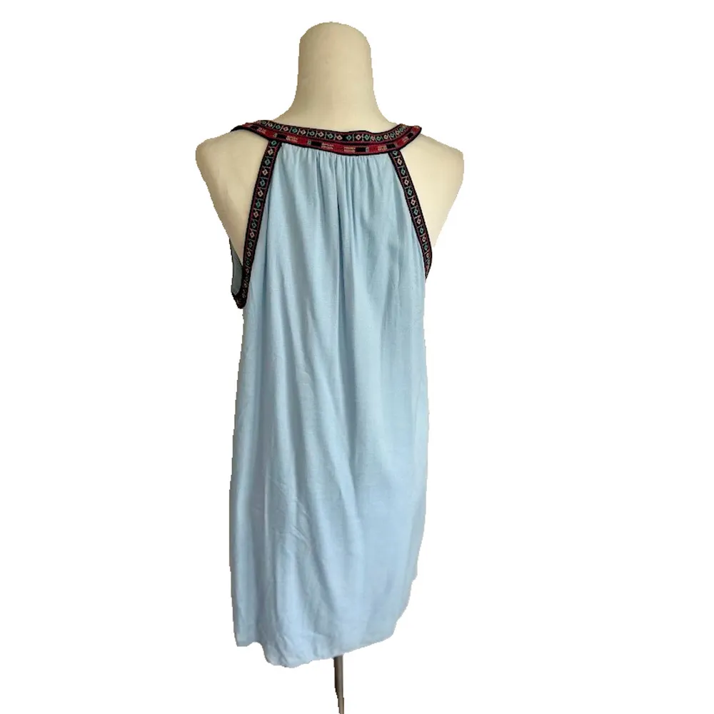 THML  Blue Embroidered Trim Aztec Sleeveless Shift Dress Size Large Boho Flowy - Image 5