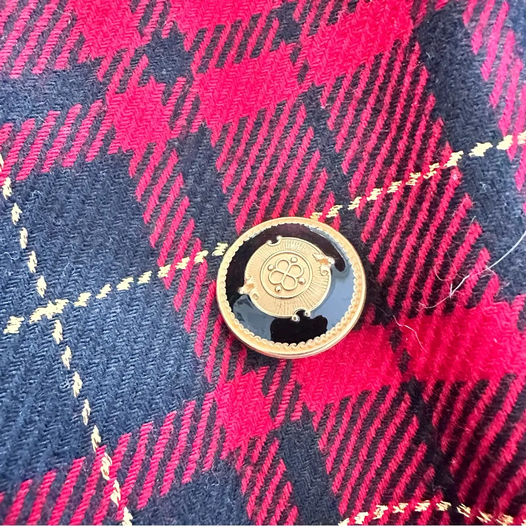 Vintage JH Collectibles 100% Wool Red and Black Plaid Double Breasted Blazer Size 16 - Image 6