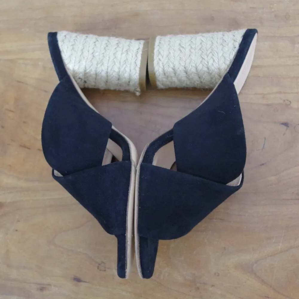 Club Monaco Black Suede Italian Made  Espadrille Mules Size 38 - Image 5