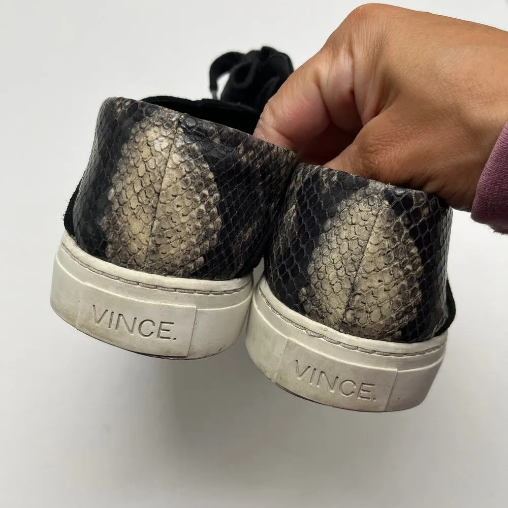 Vince Women's Anette Black Leather Suede Snakeskin Lace Up Sneakers Size 9 - Image 6