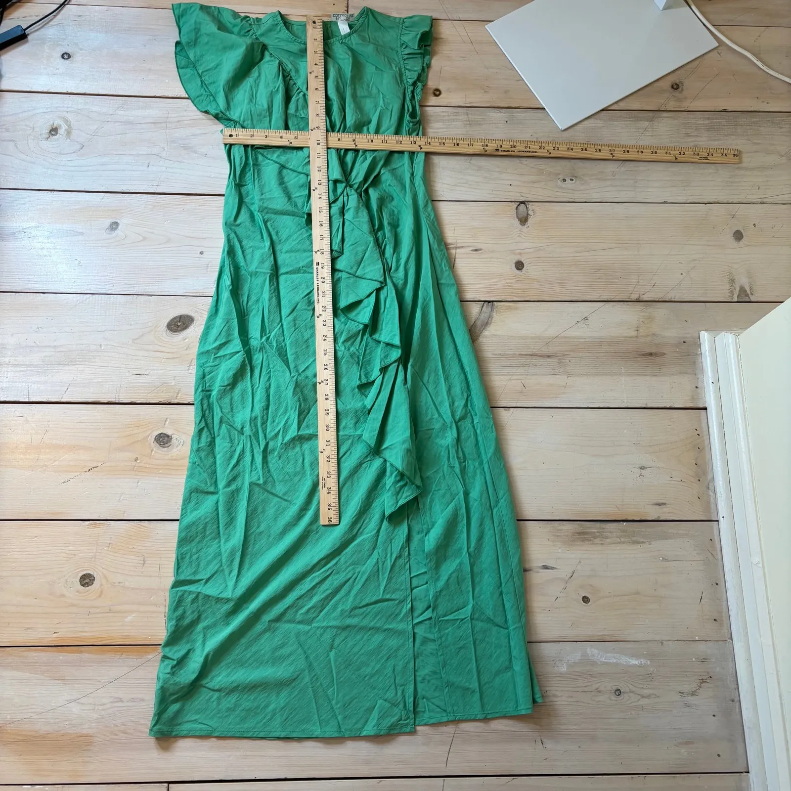 Future Collective NWT Women's Flutter Asymmetrical Ruffle Midi Dress Green S - Image 9