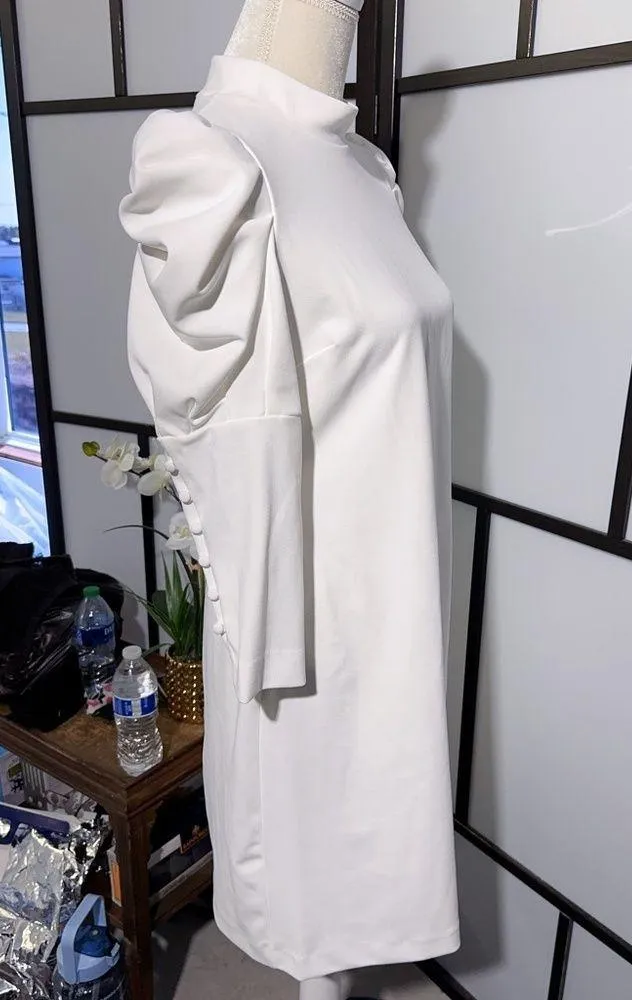 Sz 10 Calvin Klein Puff Shoulder long sleeve dress Turtleneck Buttons Cuff NWT - Image 5