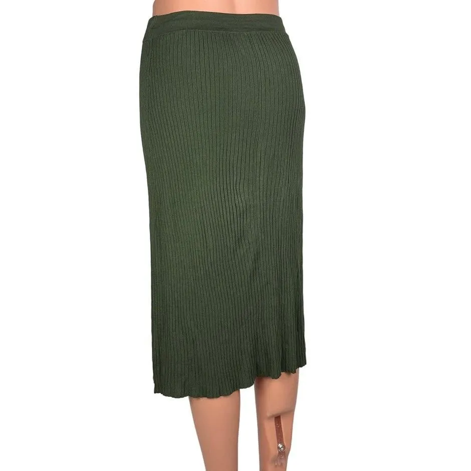 Aritzia Wilfred Sage Frost Olive Green Slit Rib Knit High Waisted Midi Pencil Sk - Image 8