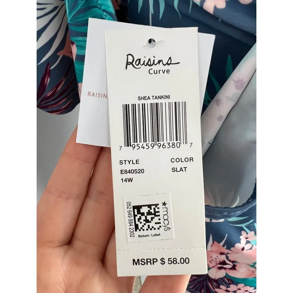 Raisins Curve Tropical Floral Print Ruffle Tankini Swim Top 14W - Image 7