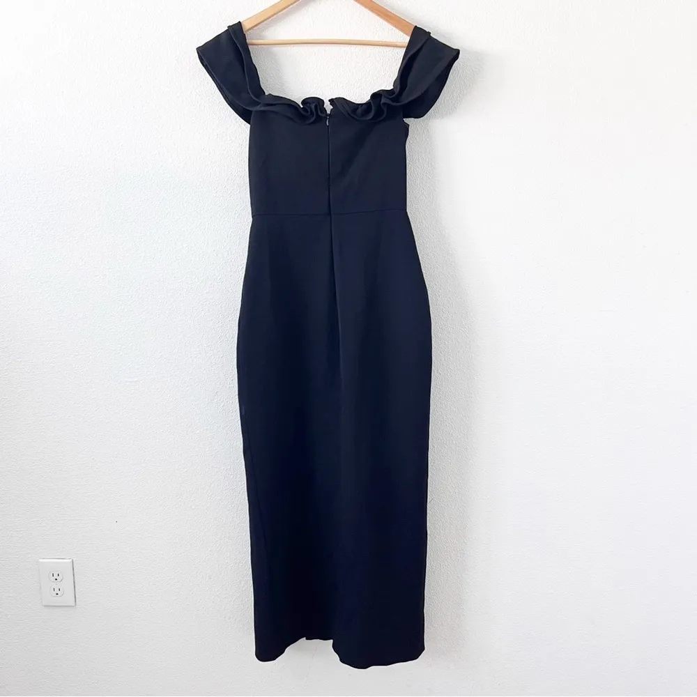 Shoshanna Virginia Asymmetrical Ruffle Neckline Sheath Maxi Dress in Black - Image 6