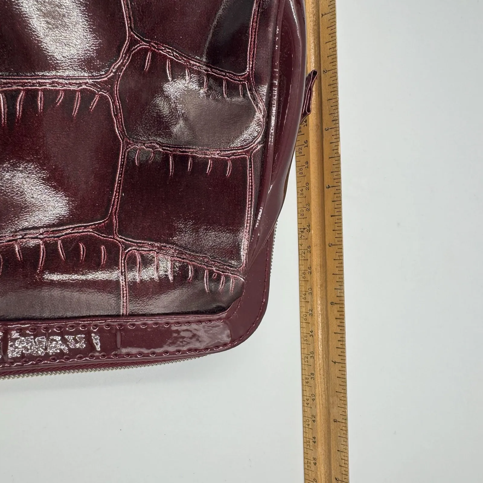 Lancome Red Burgundy Croc Cosmetic Make Up Travel Bag Case Crocodile - Image 7