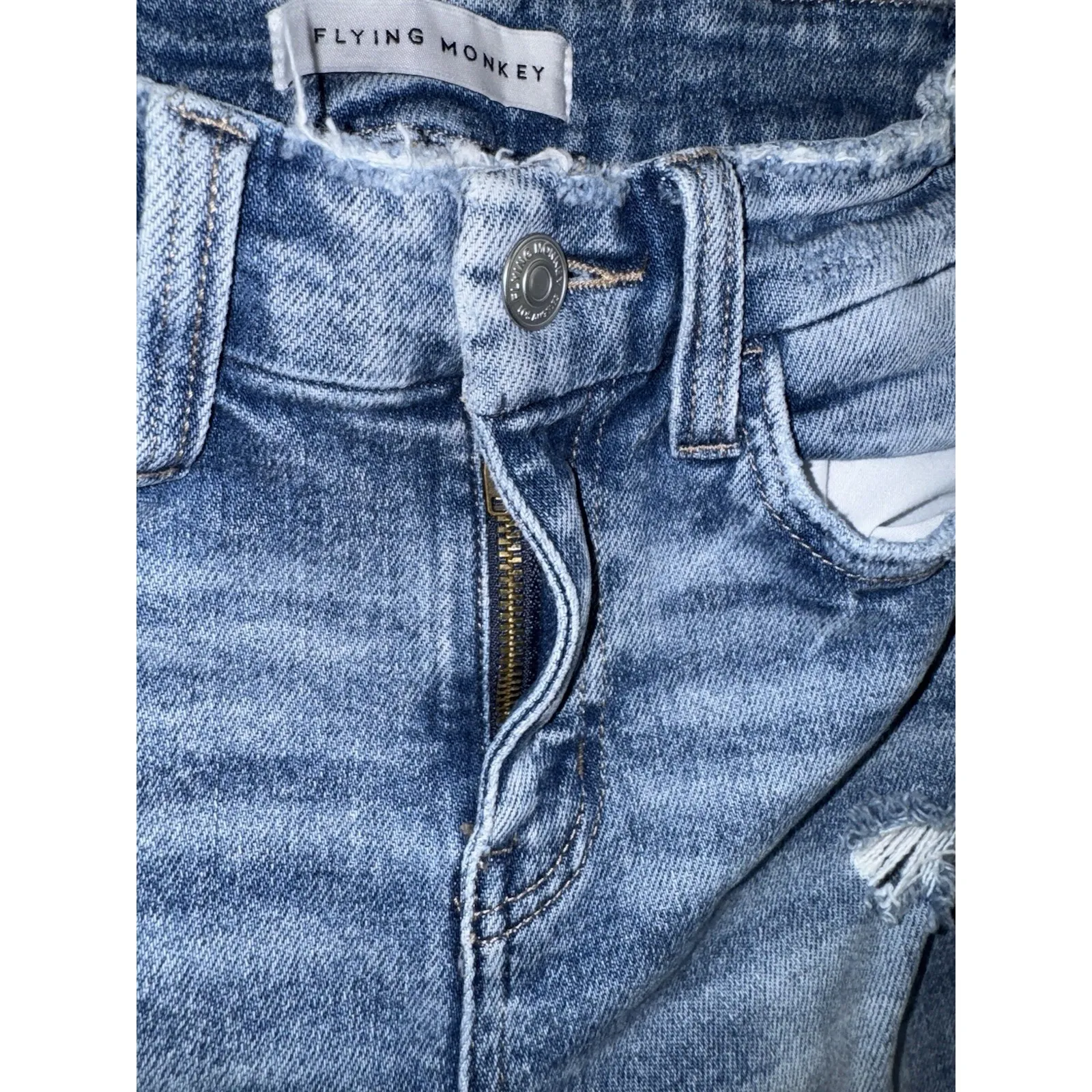 Flying Monkey Jeans Women 25 Mid Rise Distressed Light Wash Denim Boho‎ Chic - Image 6