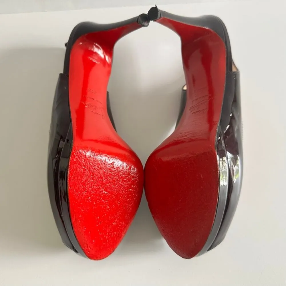 Christian Louboutin Altadama 100 Burgundy Slingback Peep Toe Patent Pump Sz 39.5 - Image 8