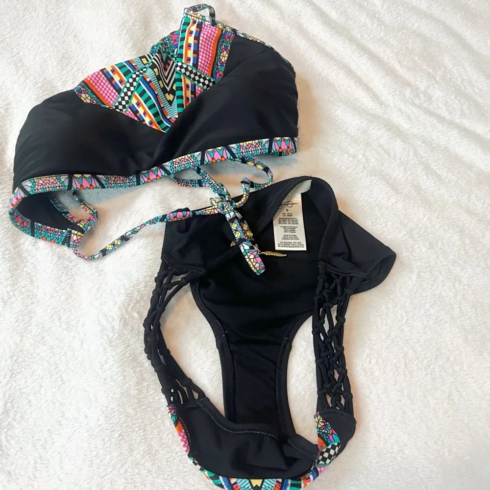NEW Jessica Simpson Venice Beach High Neck Hipster Bikini Black Blue Green Pink - Image 11
