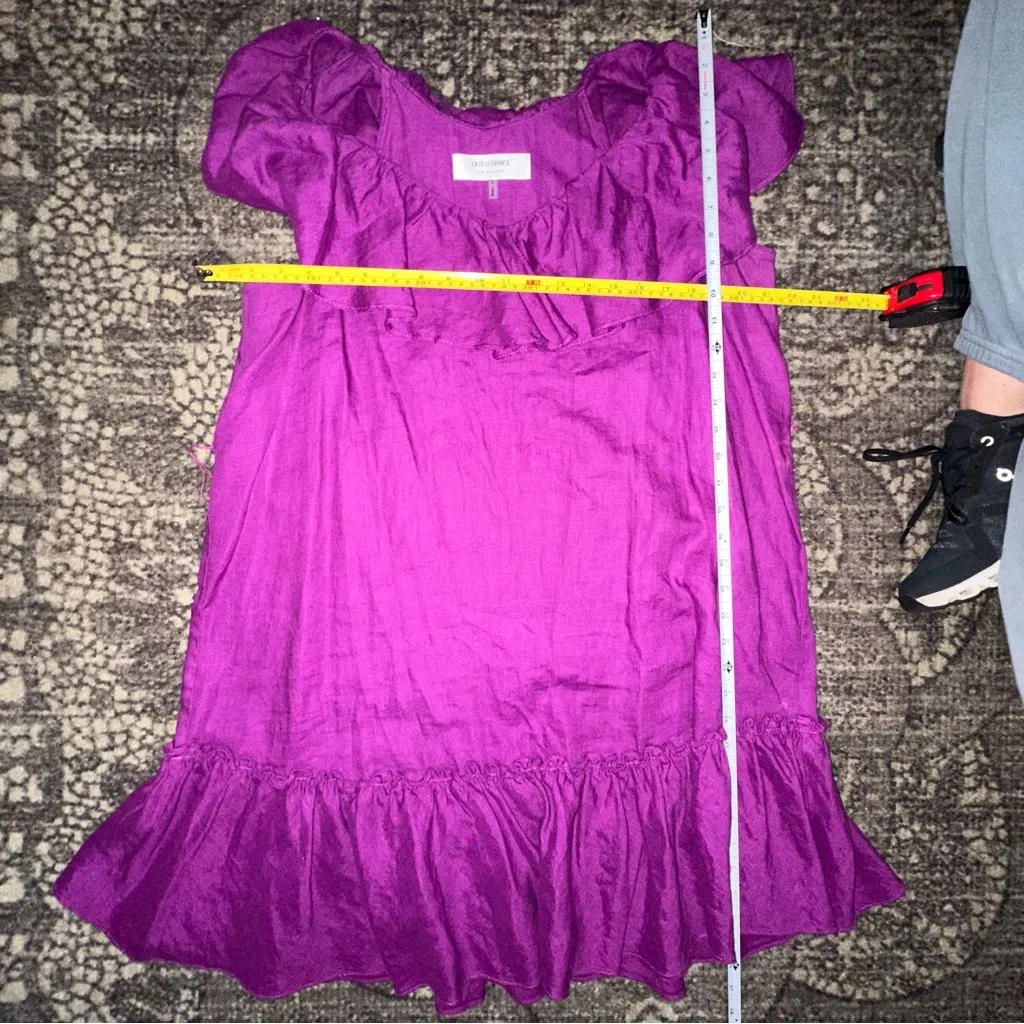 Trina Turk Out of Office Women’s Size L Purple Vacation Ruffled Linen Mini Dress - Image 9