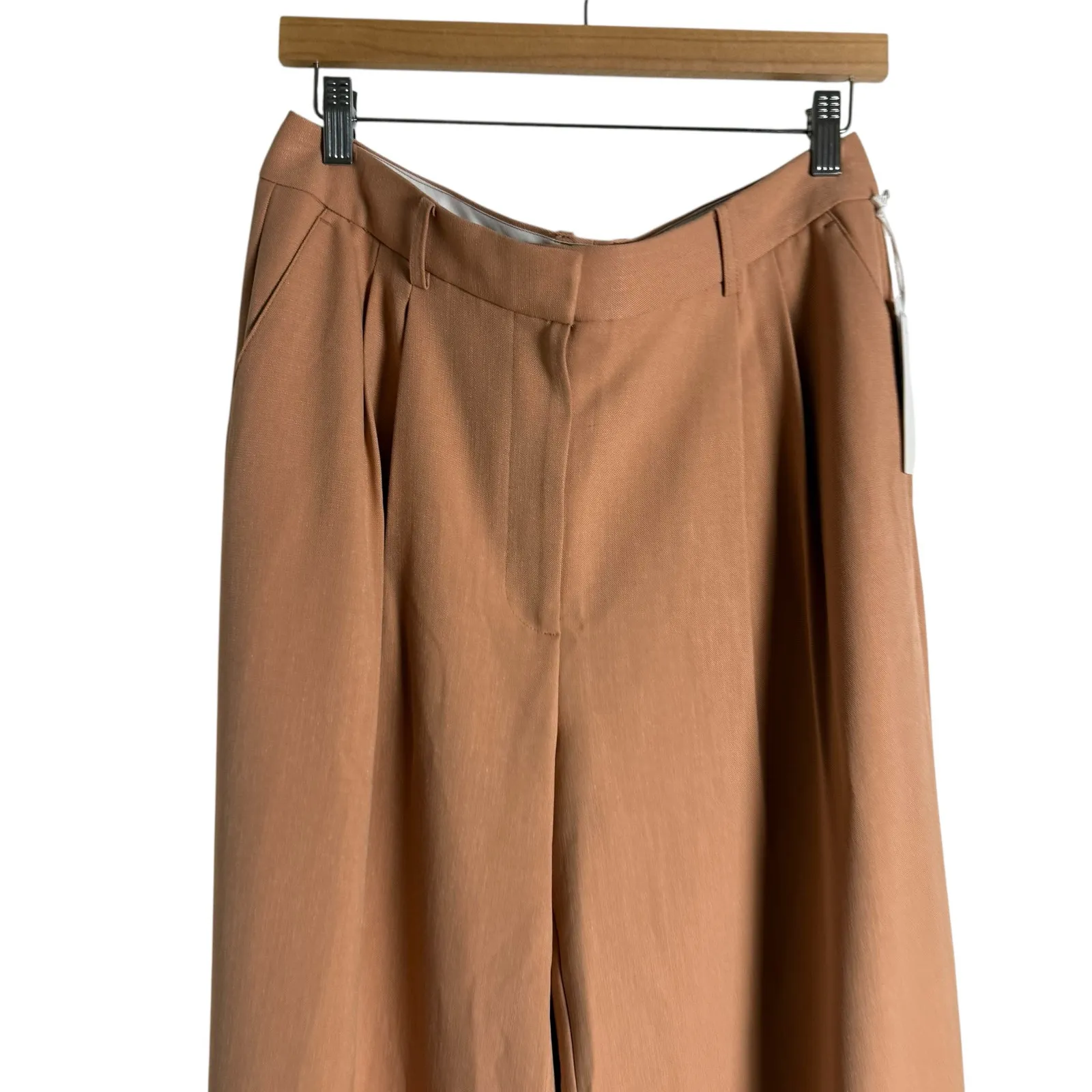 Nordstrom Wide Leg Pleated High Rise Dark Tan Trouser Dress Pants Size 12 - Image 2