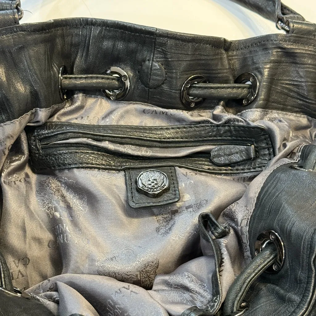 Vince Camuto Black Leather Shoulder Bag Purse with Flowers Leather+Jaquard - Image 5