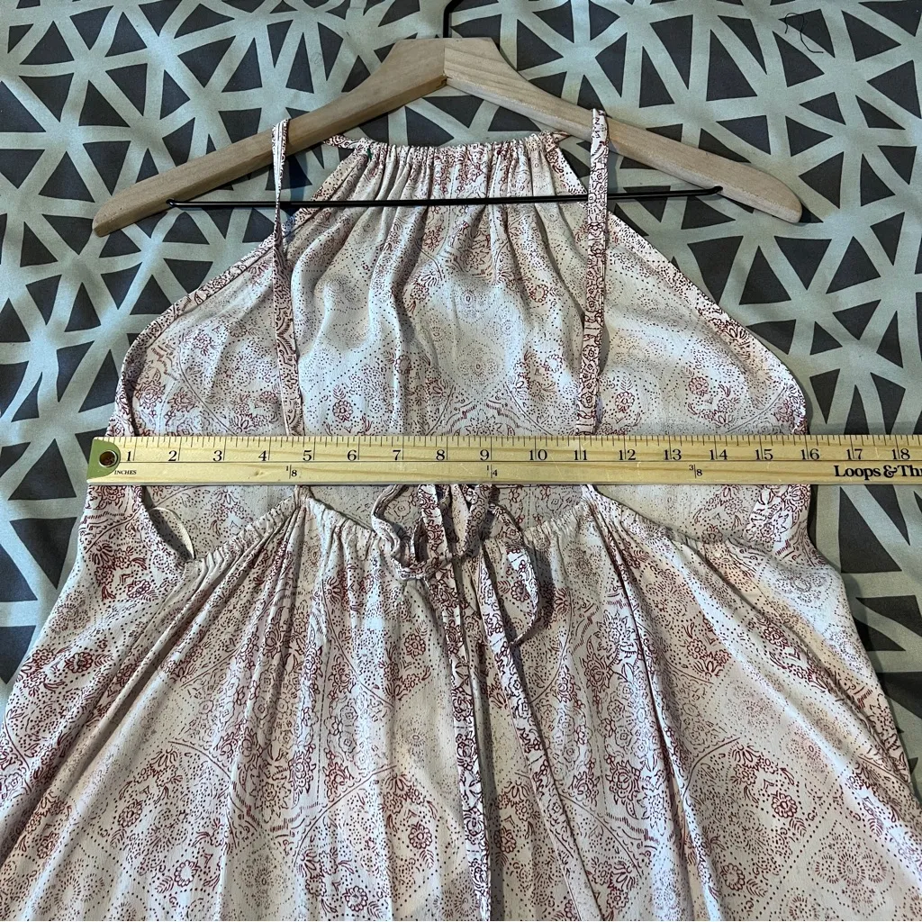 Faithful The Brand Pink & Red Floral Print Halter Midi Dress Side Slits Size L - Image 14