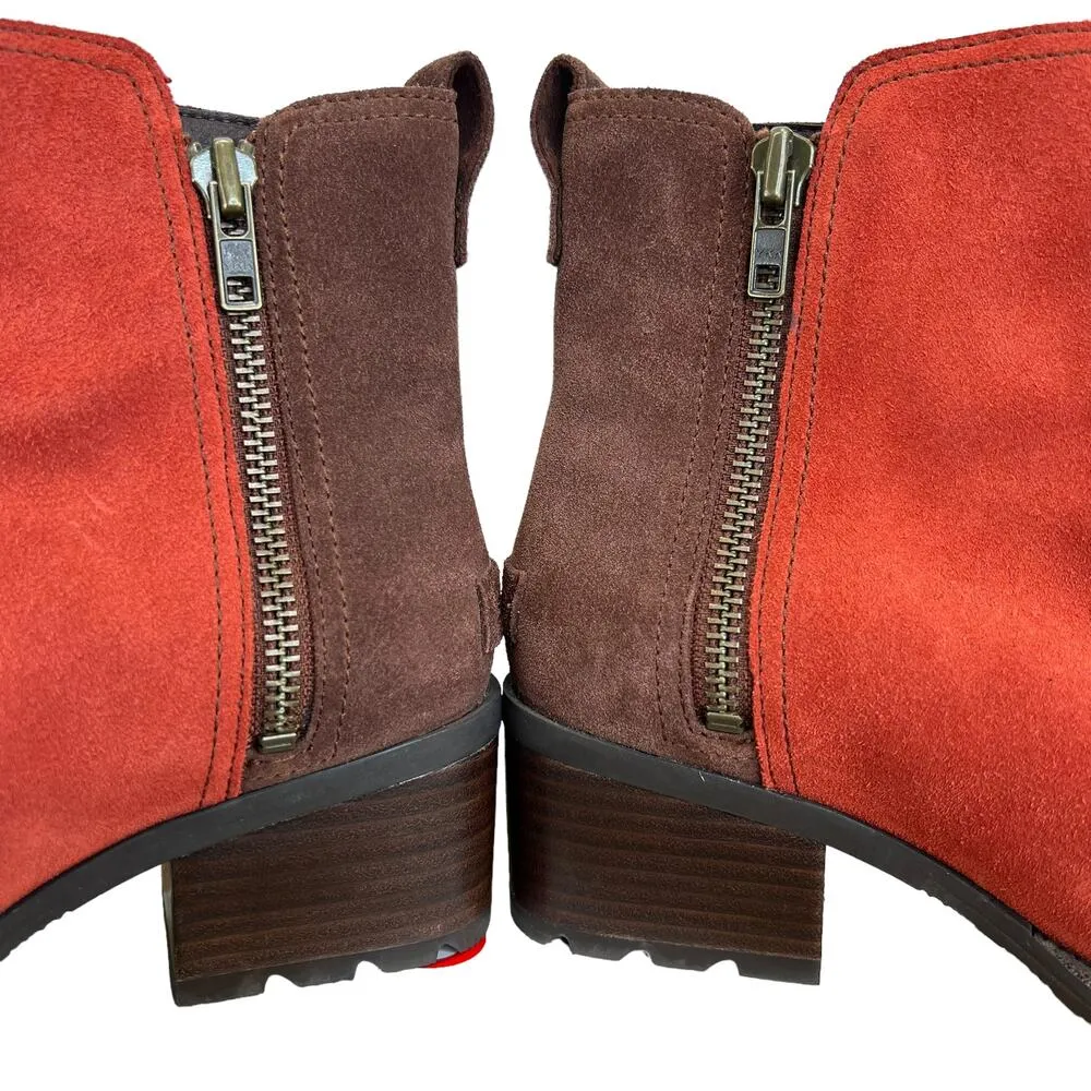 Sorel Cate Booties Suede Leather Carnelian Red Size 6 Waterproof Two-Tone Casual - Image 4