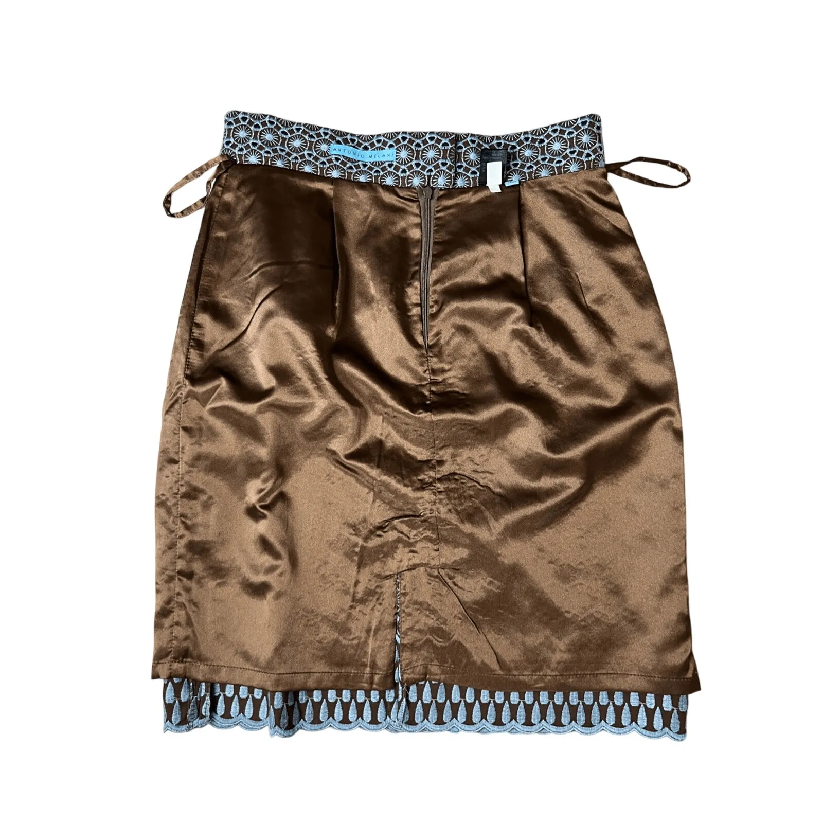 Antonio Melani Brown Blue Eyelet Scallop Hem Straight Pencil Skirt sz‎ 6 - Image 10