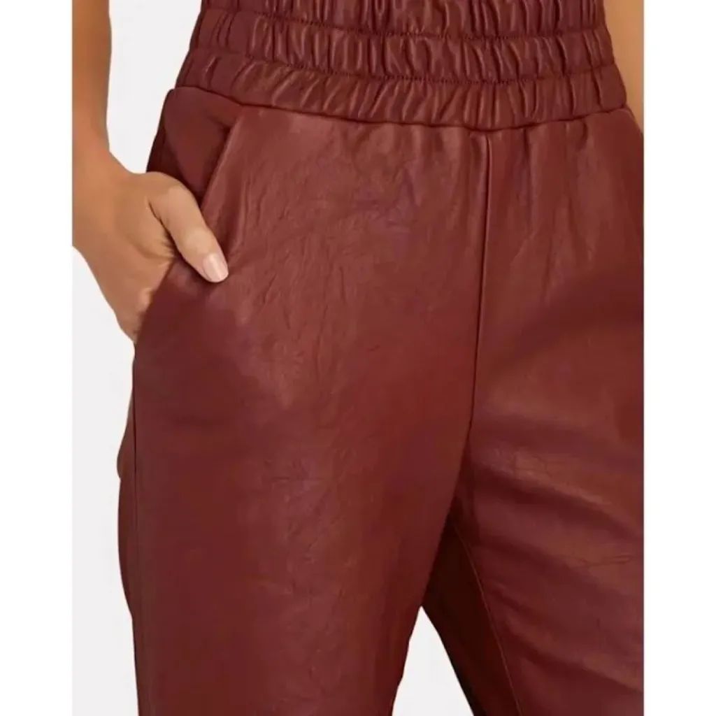 Veronica Beard Wasia Rust Leather Jogger Pants - Image 3