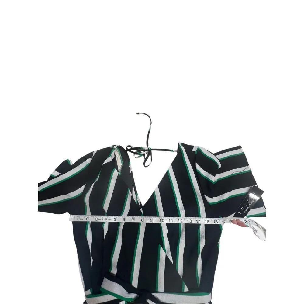 TRIXXI  Striped Jump Suit Lightweight Low V Wrap neckline Wide-leg  Sz XL - Image 5