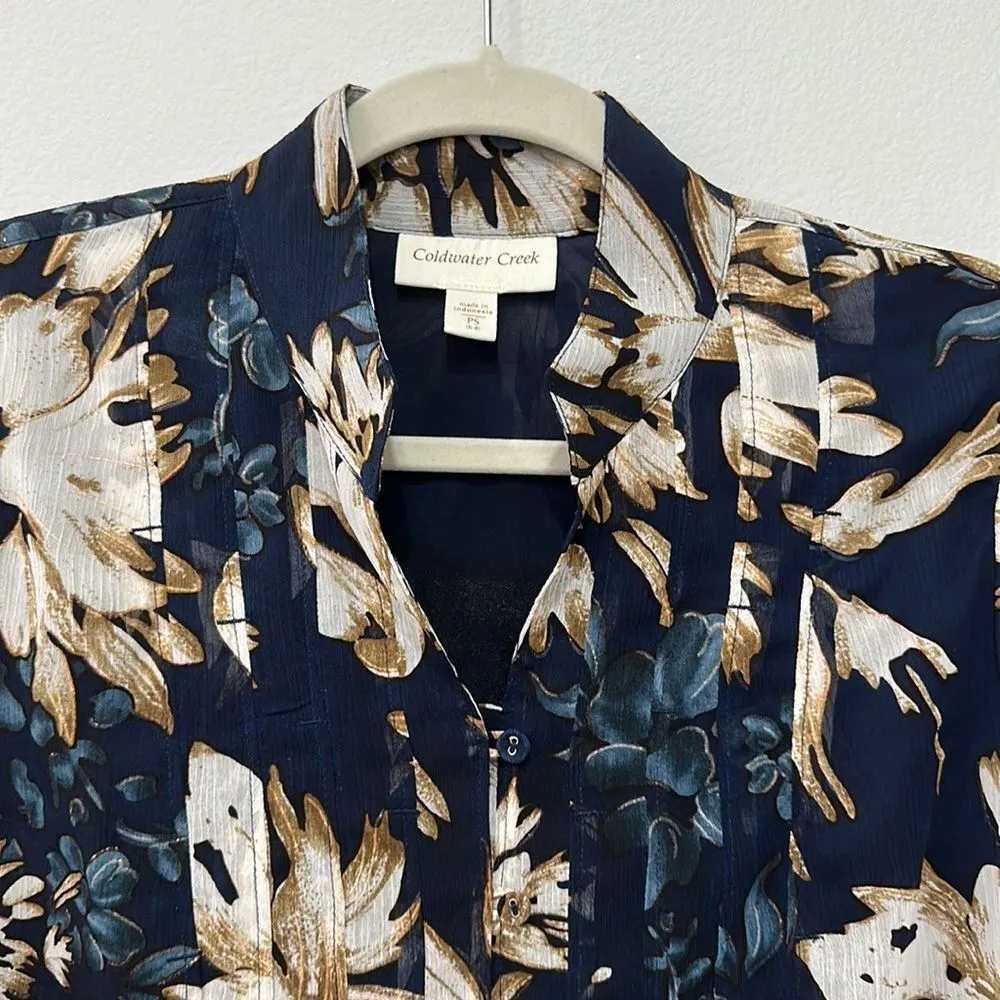 Pleated Blouse Floral Print Short Sleeve Sz PS - Image 4