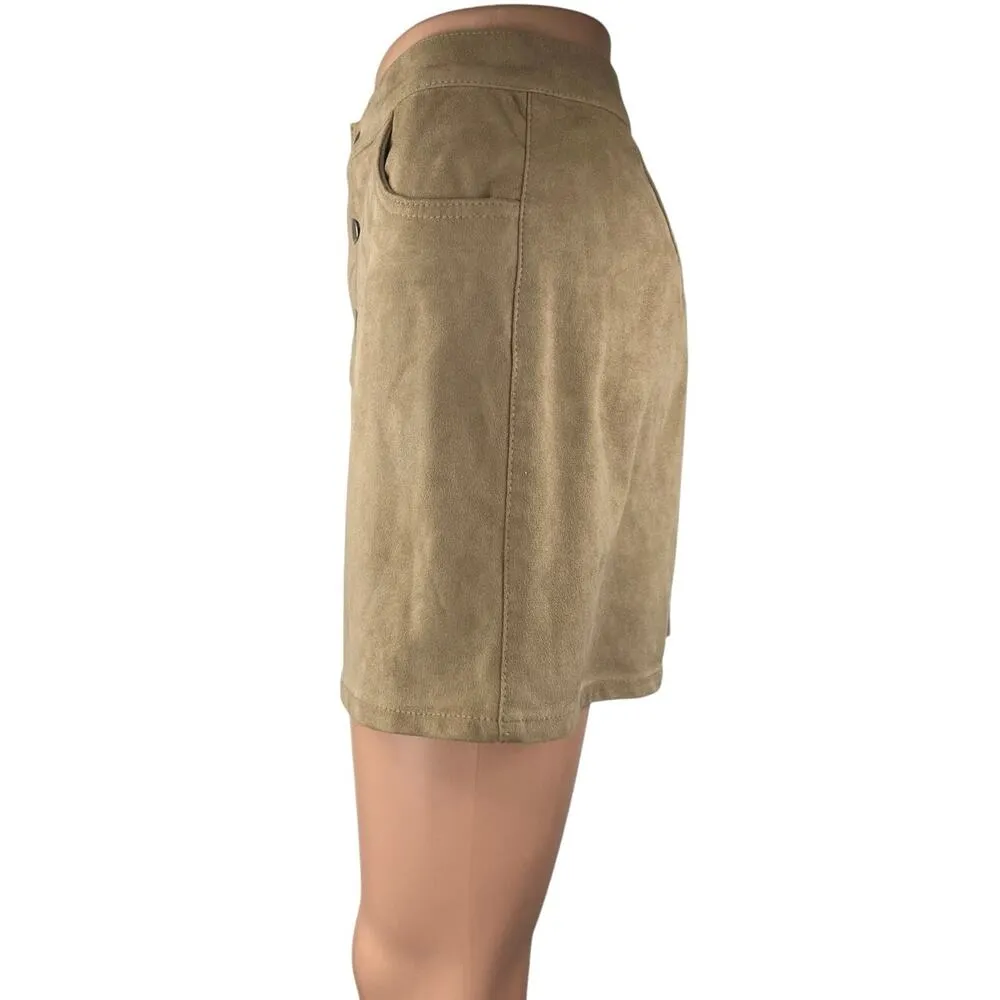 Express Jeans Women's Tan Khaki Suede Button Down A Line Mini Skirt Size 0 - Image 2