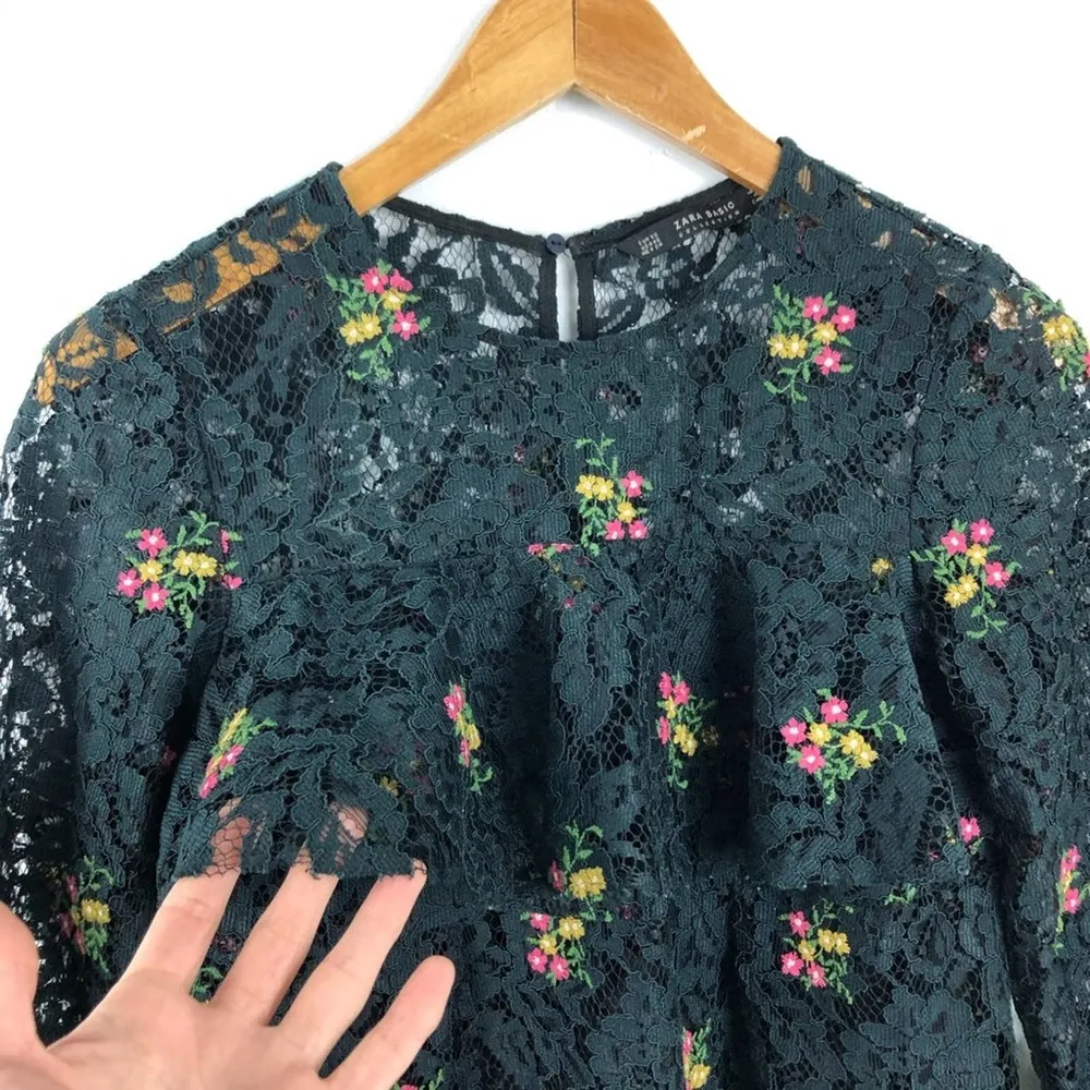 Zara Floral Lace Embroidered Mini Ruffle Bohemian Dress XS - Image 9