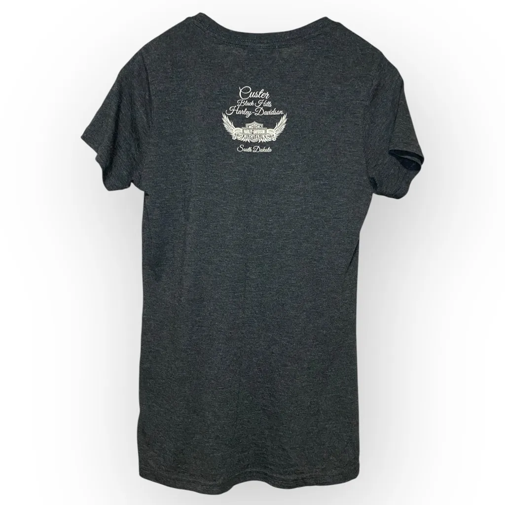 Harley Davidson Heather Charcoal Red White Blue Logo T - Image 2