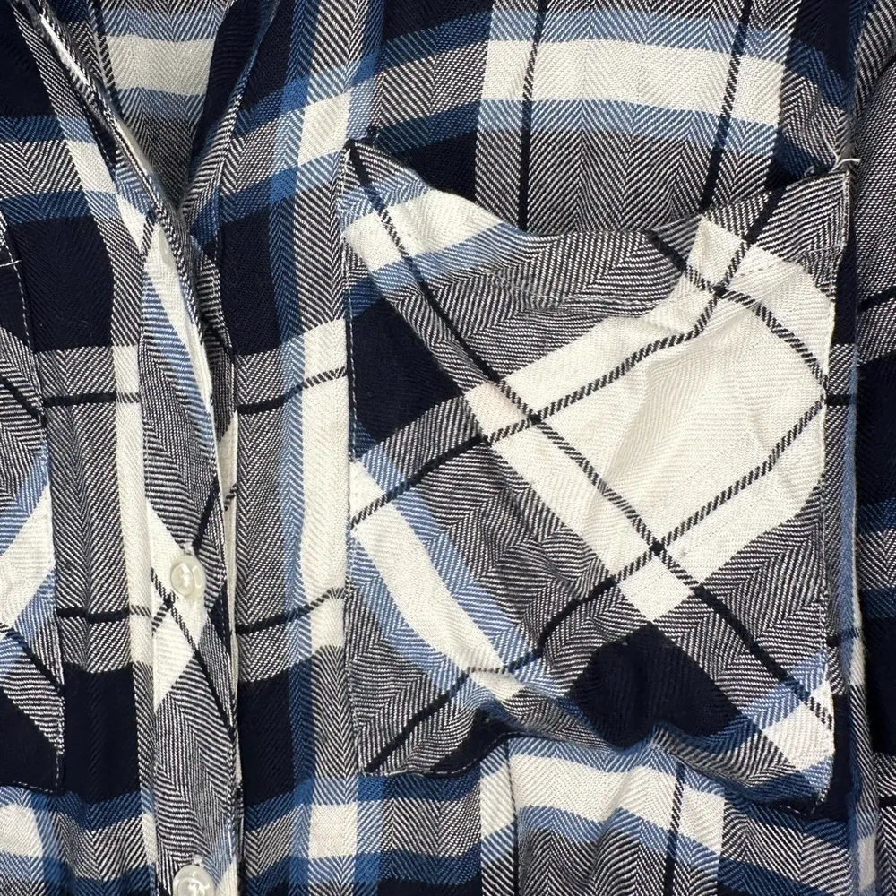 Rails Women's Dylan Shirt Oxford Blue Plaid Size S Cropped Button Front Pockets - Image 4