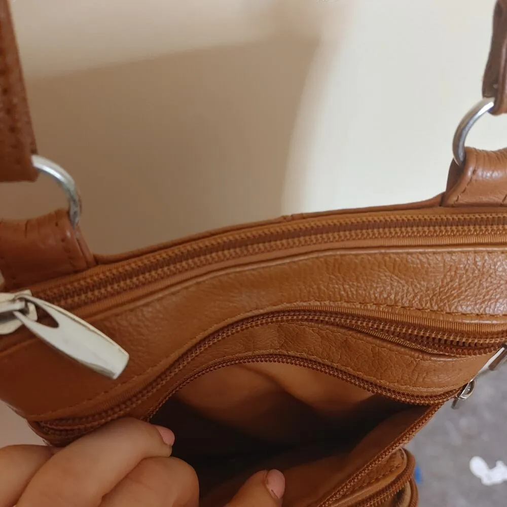 Brown Crossbody Satchel Zipper Pockets Bag Adjustable Strap Travel - Image 9