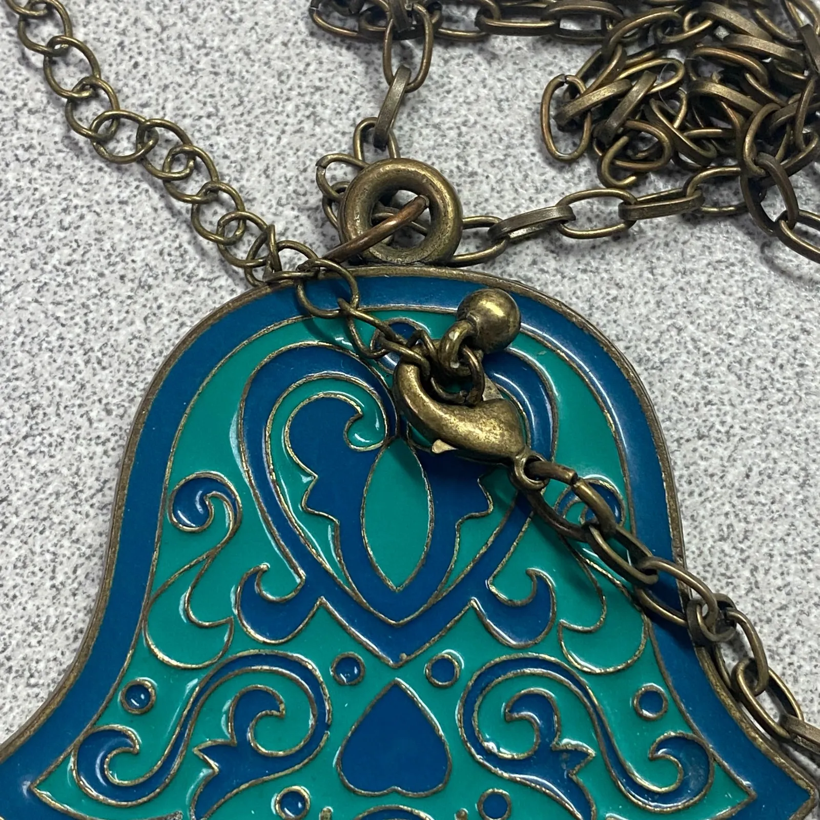 Hamsa Hand Teal Blue Enamel Necklace Gold Tone Chain Pendant Protection Jewelry Green - Image 5