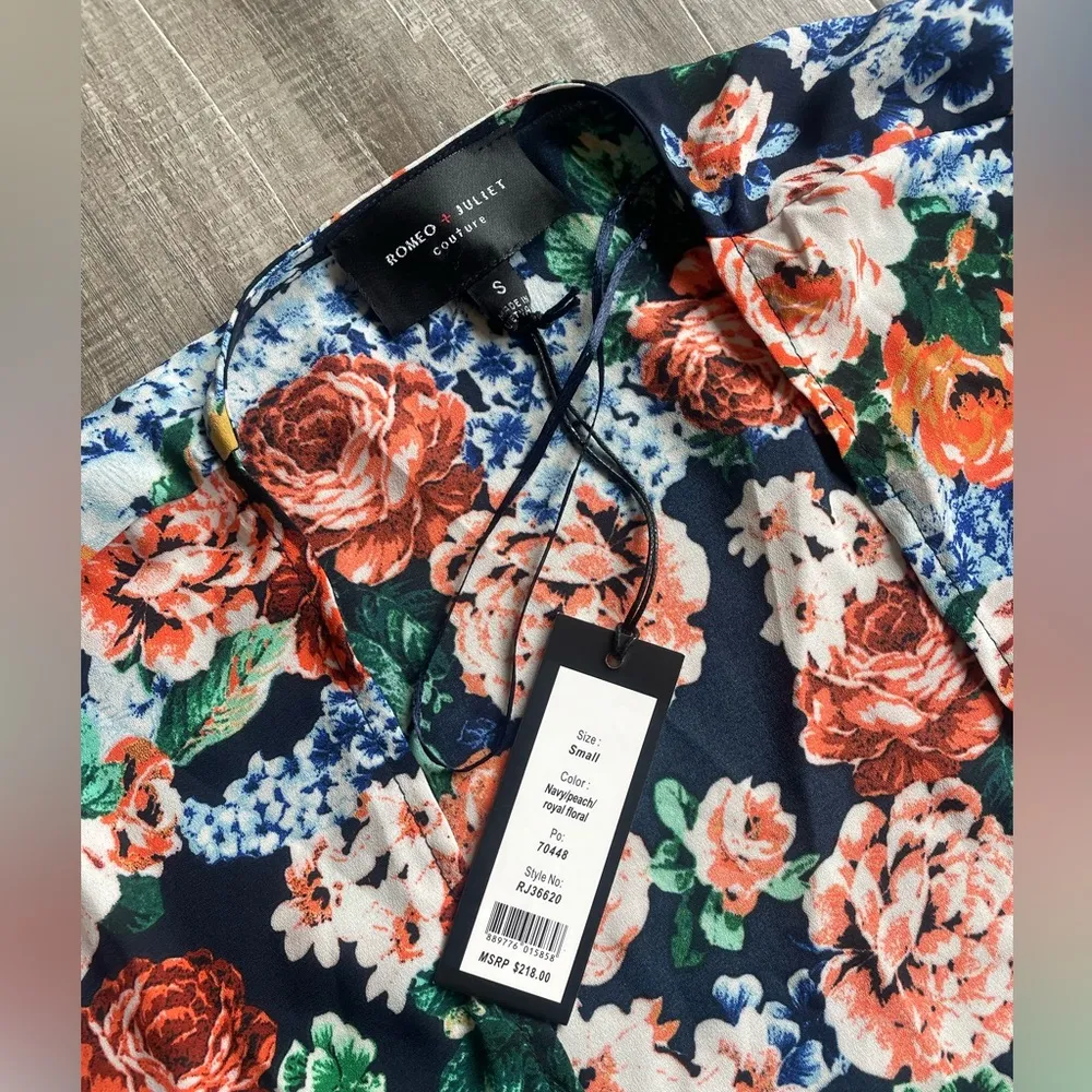 Romeo & Juliet Couture Fringe Kimono Floral Navy Small - Image 4