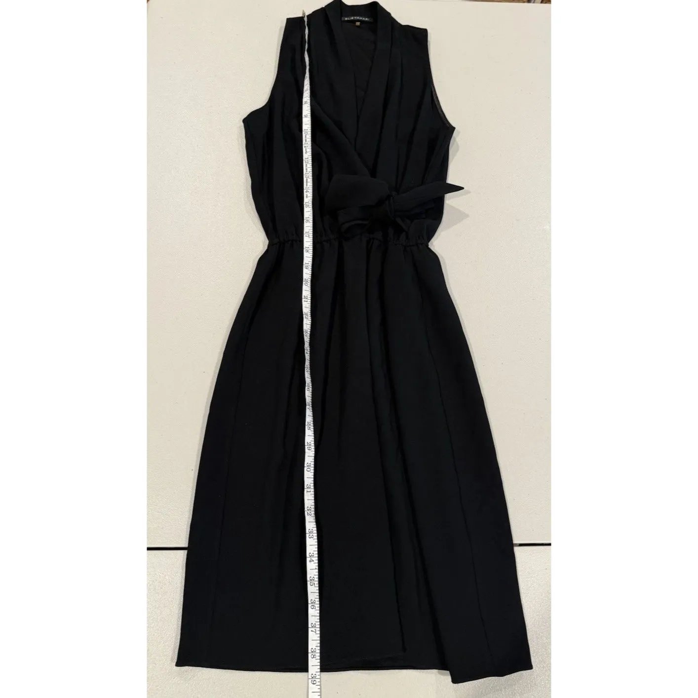 Tahari Dress Womens 2 Black Tie Front V Neck LBD Office Workwear Career Minimal - Image 5