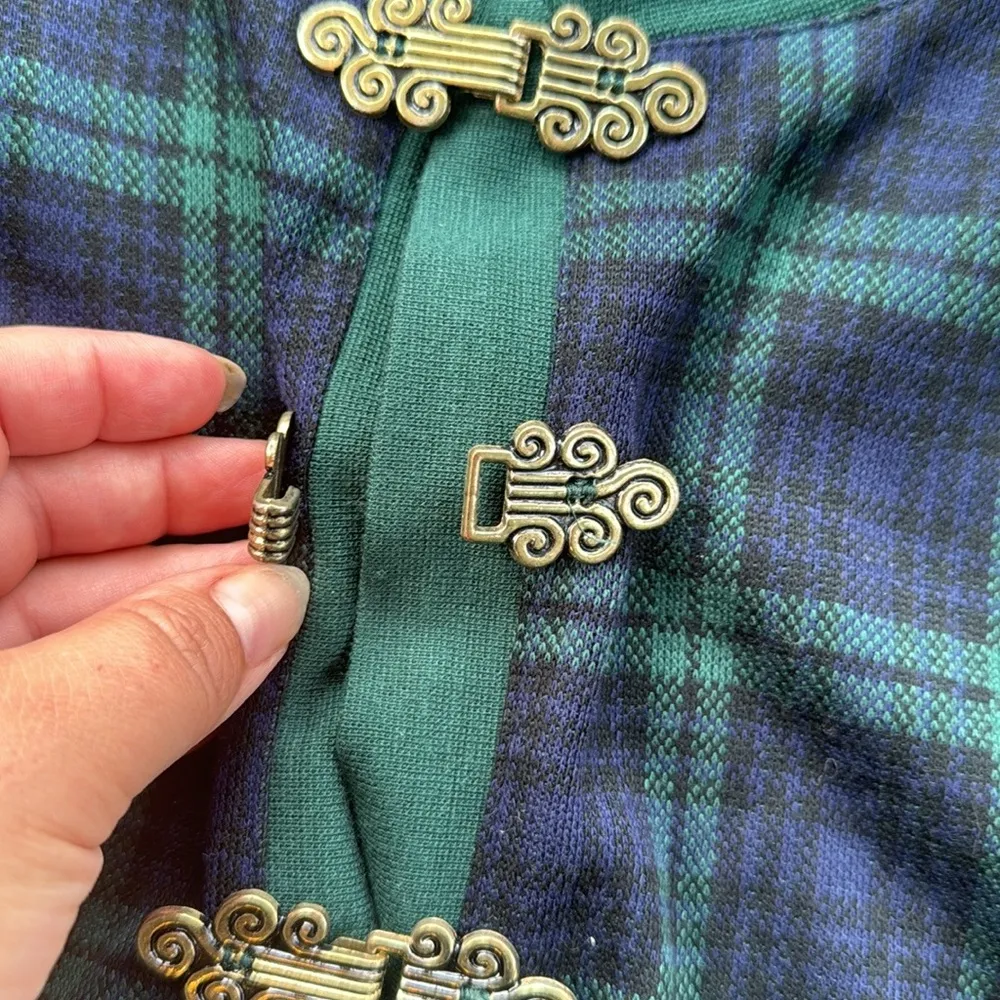 Vintage Eccobar Two Piece Plaid Top & Pants Loungewear Set Green Large - Image 4