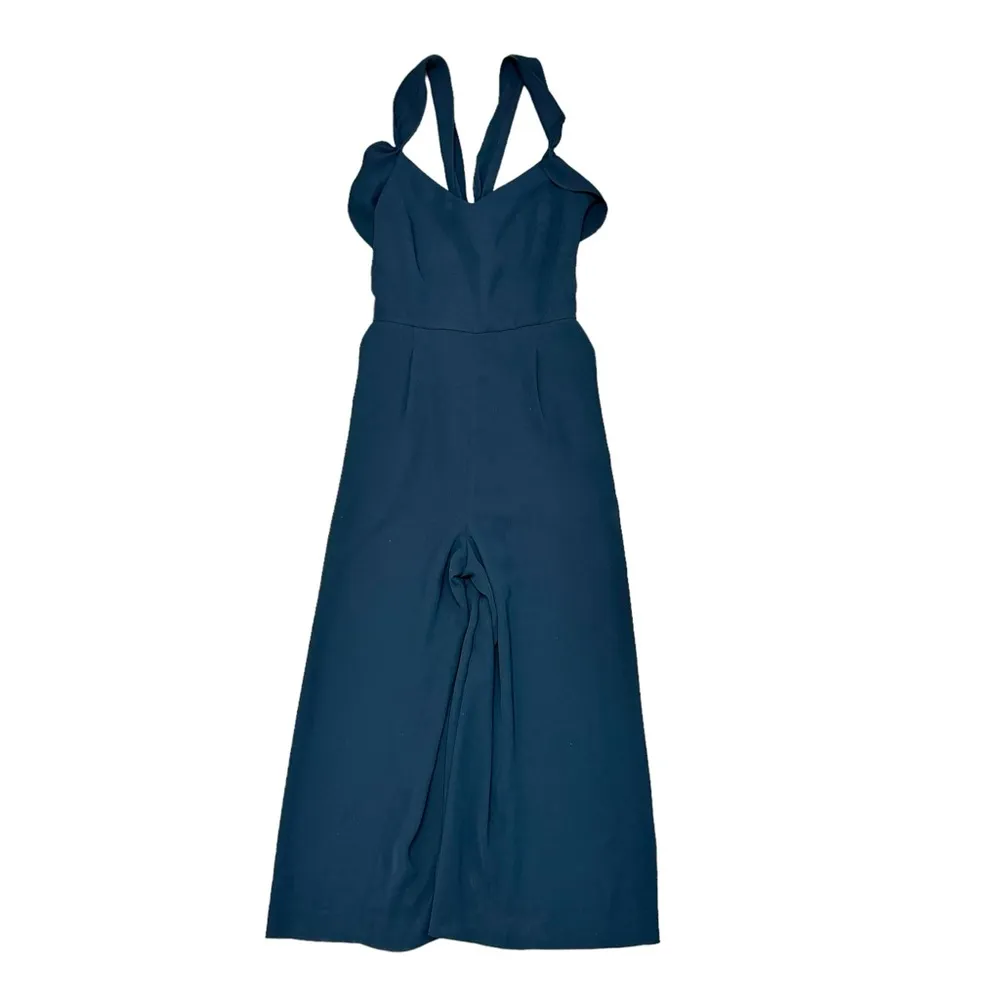 Reiss Amika Crepe Wide Leg Ruffle Sleeveless Cutout Jumpsuit Navy Blue 10 - Image 8