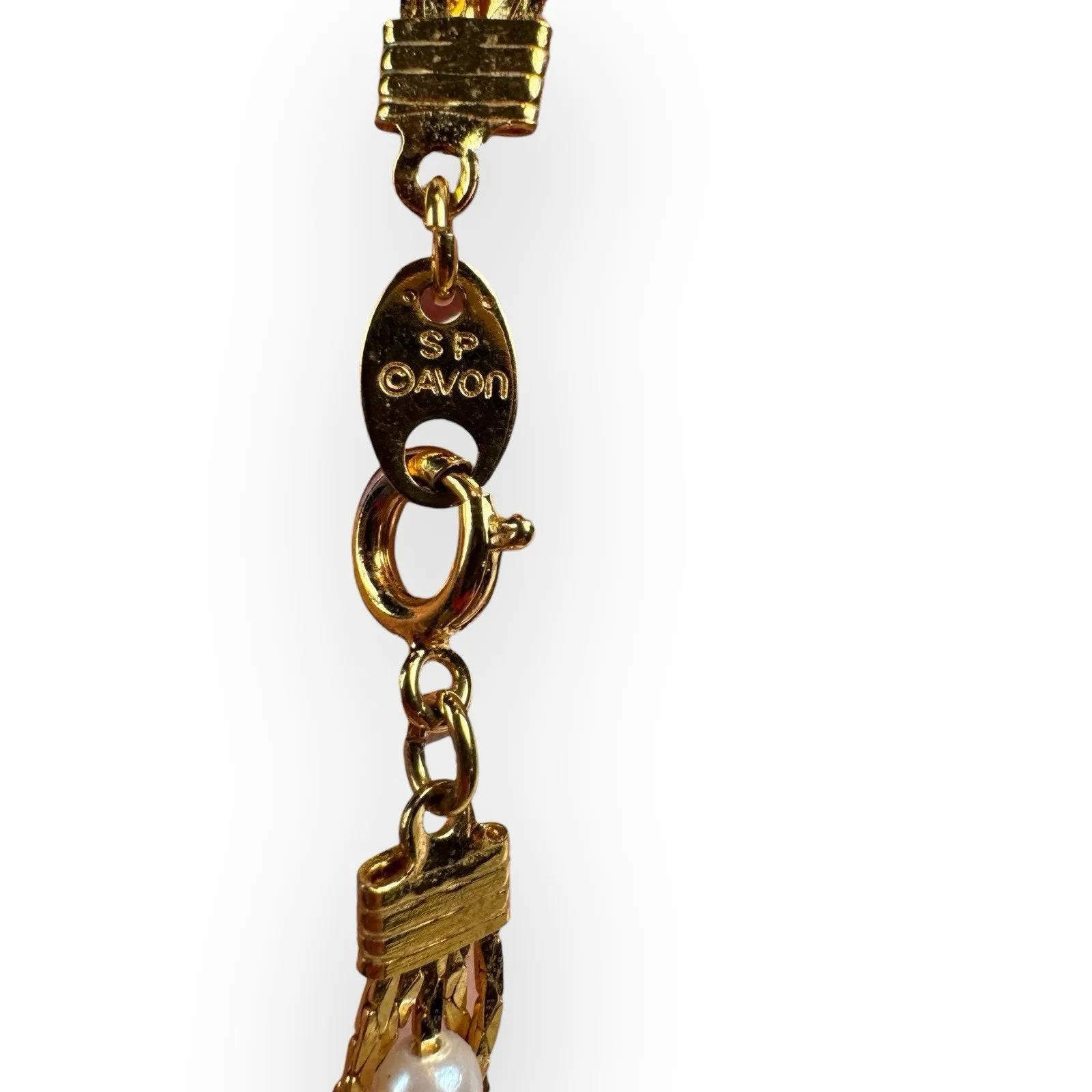 Vintage 70s Avon Gold Tone Faux Pearl Necklace 19” - Image 5