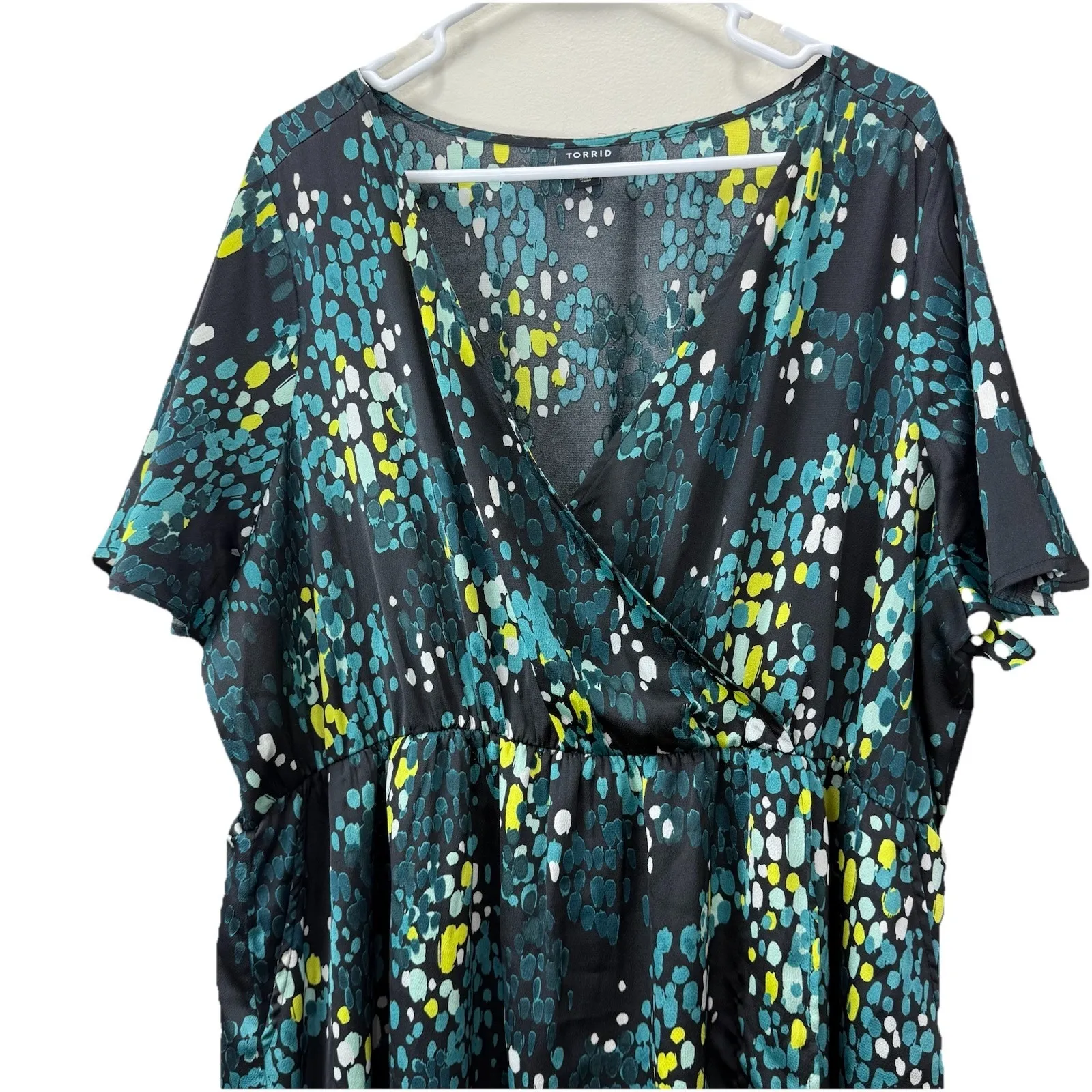 Torrid Black Green Geo Bubble Print Flutter Sleeve Wrap Dress Size‎ 2X Pockets - Image 6